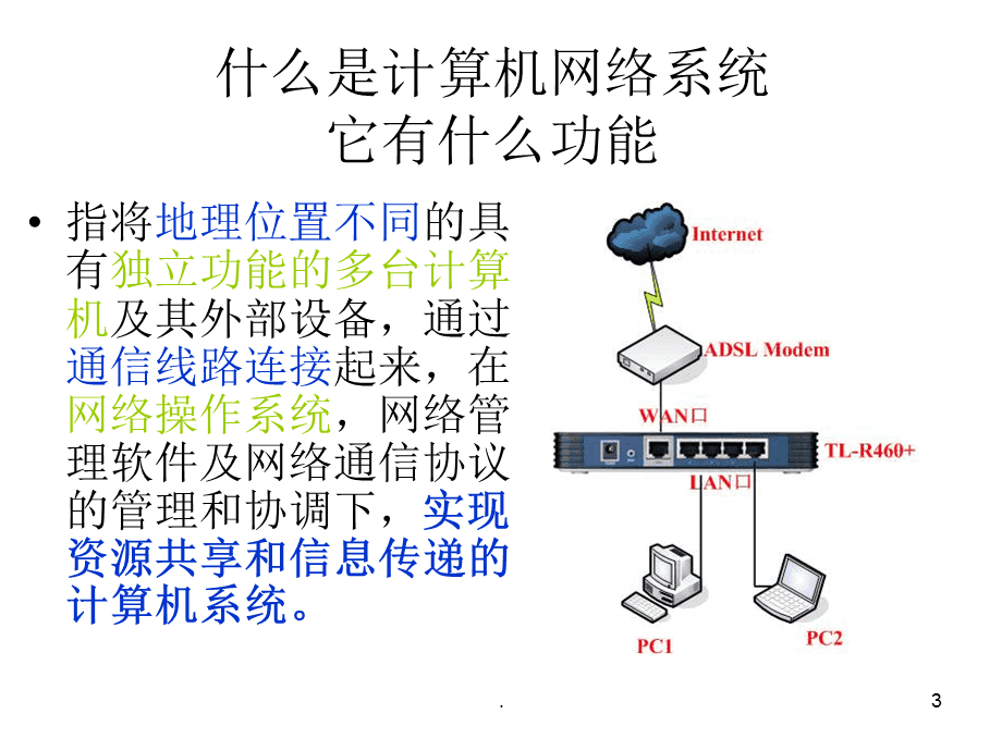 計(jì)算機(jī)網(wǎng)絡(luò)系統(tǒng)的組成、功能、分類及常見網(wǎng)絡(luò)設(shè)備認(rèn)識(shí)PPT精選文檔